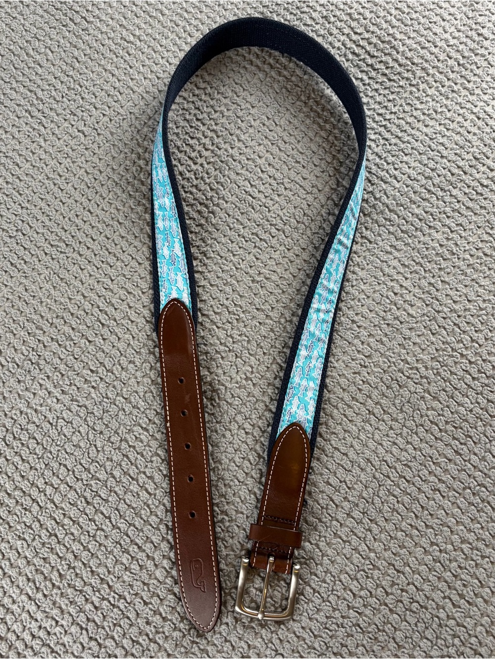 Vineyard Vines Blue and Brown Reversible Canvas Leather Belt